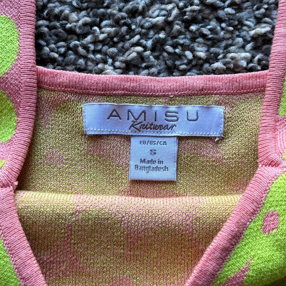 Pink & Green Flower Crop Top Womens Small Amisu Floral Nautical Aesthetic - Picture 2 of 6
